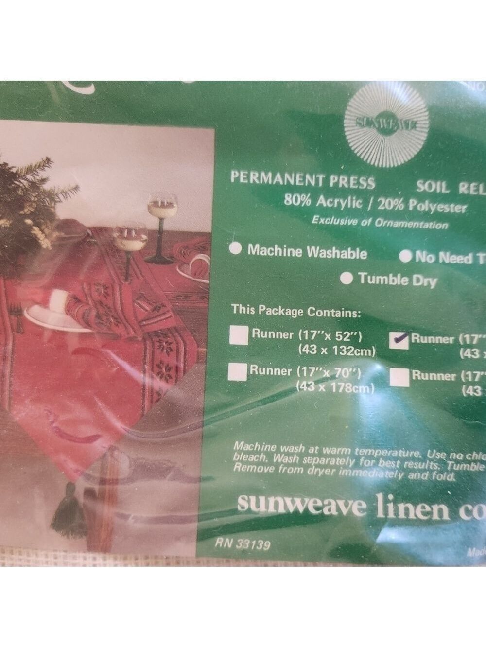 New in Package Sunweave Linen Co. Holly Leaf Table Runner 17"x90" - Picture 7 of 7